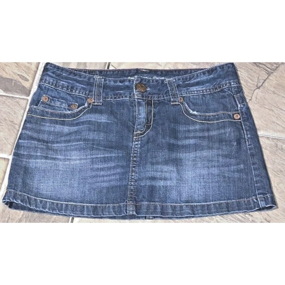 90s AMERICAN EAGLE Blue Denim JEAN MICRO MINI SKIRT Soft 100% COTTON 5 Pkt Sz 6